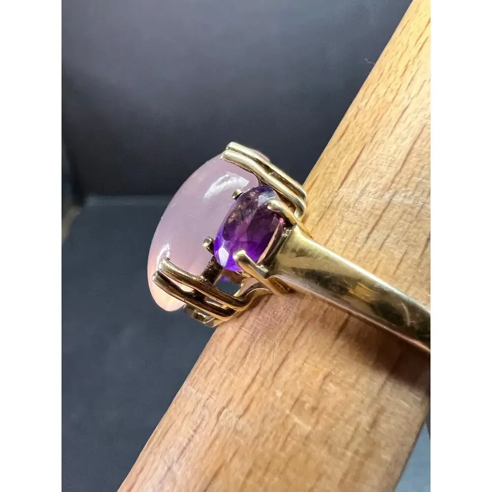 Rose Quartz & Amethyst Gold Plated 925 Ring Size 7 NWT